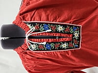 Red Cotton Shirt w/Floral Embroidery