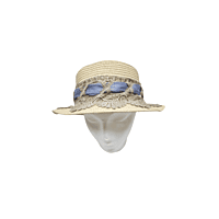 Small Brimmed Straw Hat w/Periwinkle Accent