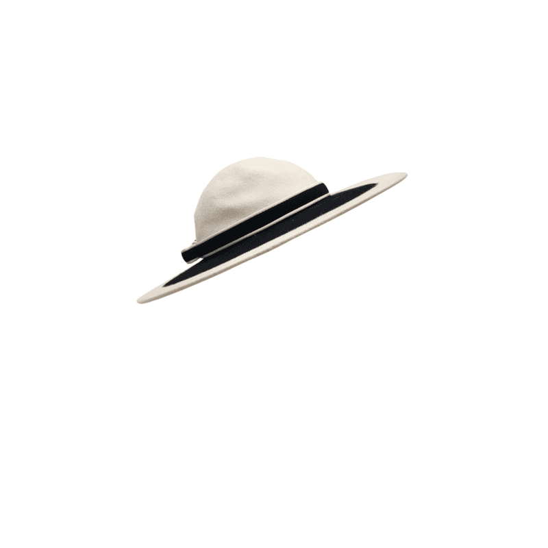 Women's Wide Brim White and Black Hat