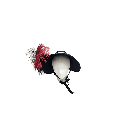 Black Bonnet w/Red Feather