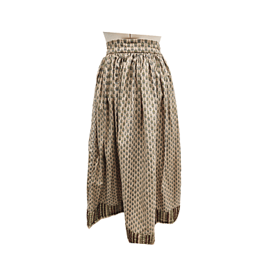 Tan Patterned Skirt w/Velvet Trim