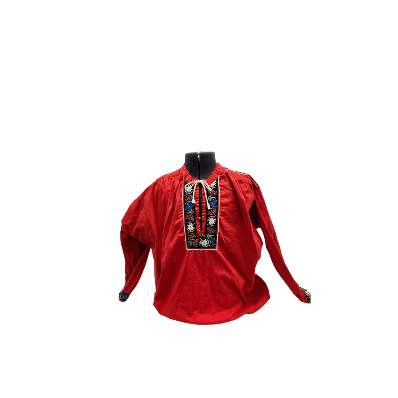 Red Cotton Shirt w/Floral Embroidery Red Cotton Shirt w/Floral Embroidery