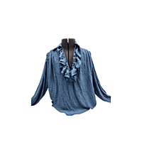 Blue Linen Shirt w/Ruffle Front Blue Linen Shirt w/Ruffle Front