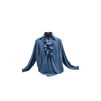 Blue Linen Shirt w/Ruffle Front