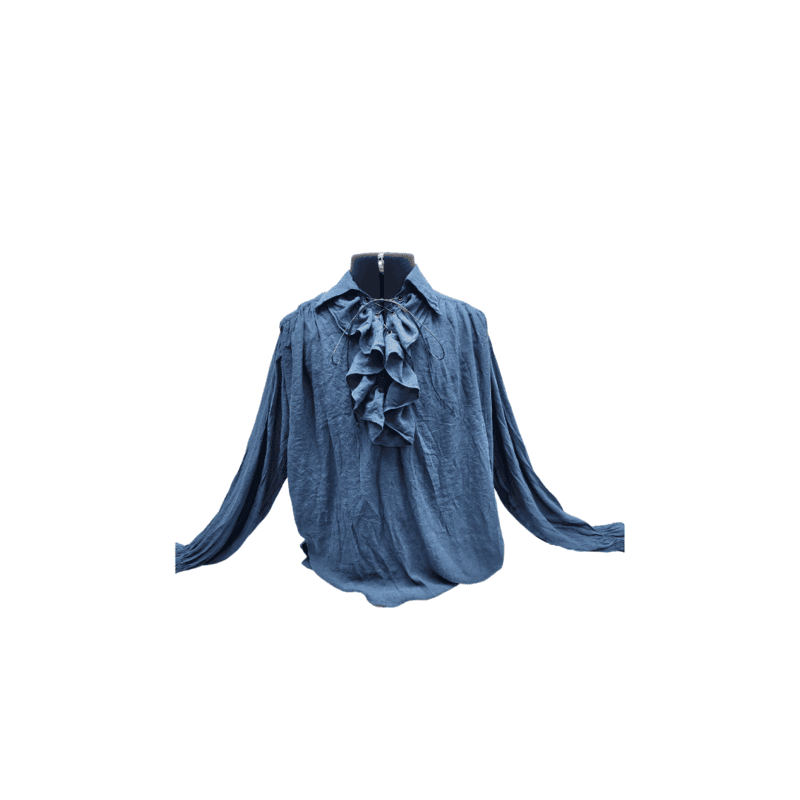 Blue Linen Shirt w/Ruffle Front